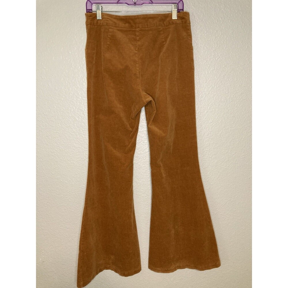 Corduroy Boho Hippie Pants Women's L Brown 70s Retro Flare Mid Rise Pull On TCEC - Picture 4 of 10